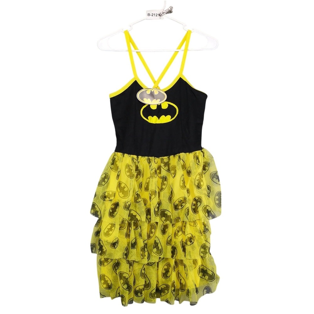 NWT Batman Logo Black Yellow Tulle Tutu Mini Tank Dress Juniors L DC Comics Goth